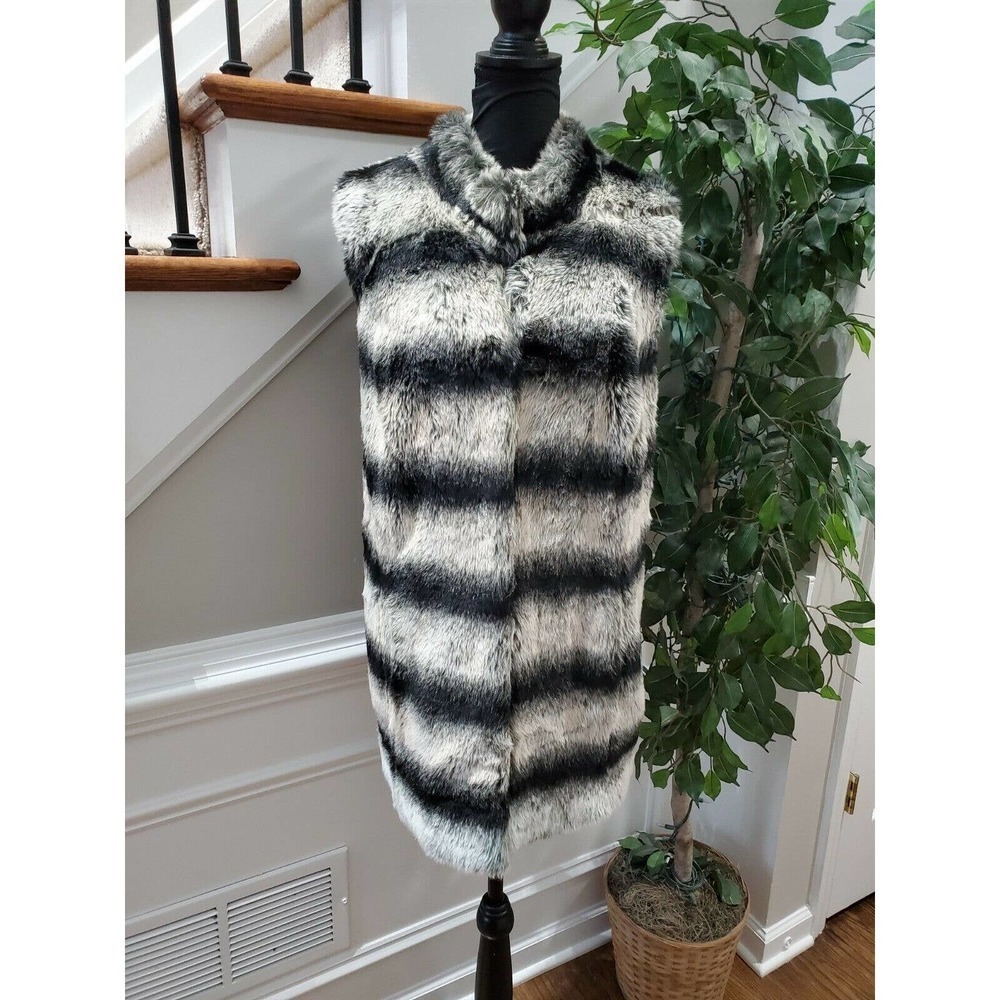 Rachel Zoe Women's Black & White Modacrylic Long Sleeve Casual Fur Jacket 1x